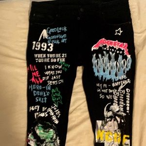 Men’s Colorful Graphic Designer Ripped Slim Fit Jeans